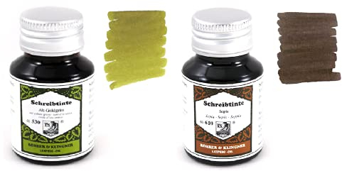Rohrer & Klingner - 50ml Bottles Fountain Pen Ink Set - 2 x Bottles - Alt Goldgrün & Sepia