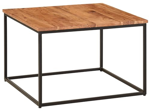 FineBuy Couchtisch 60x60x41 cm Massivholz Metall Sofatisch Wohnzimmertisch Akazie, Stubentisch Industrial Quadratisch, Holztisch Kaffeetisch Massiv, Tisch Wohnzimmer