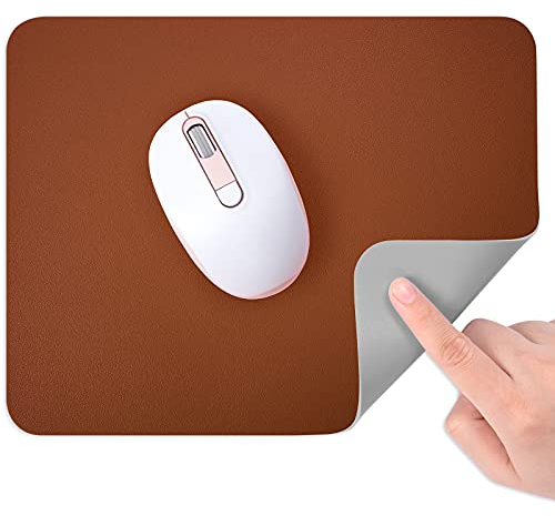 Hsurbtra Mouse Pad,Double-Sided PU Leather Small Square Mousepad 27 x 21 cm, Anti-Slip Waterproof Mouse Mat, Pretty Cute Mouse Pad for Office Home Gaming Laptop Women,Brown&Grey