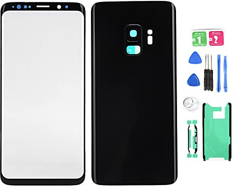 Accessoires de téléphone Portable Samsung S9 G960, Ensemble de Remplacement de lentille en Verre d'écran Avant de Couverture en Verre arrière de téléphone équipé d'un Ensemble Complet d'outils(Noir)