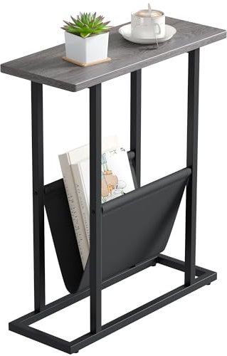 Yusong Table d'appoint étroite, petite table d'appoint avec porte-revues pour petit espace, canapé fin et fin, table de chevet pour salon, gris