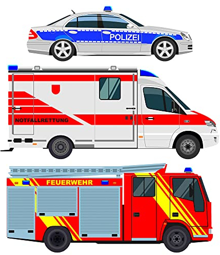Pixblick Fenstersticker - Krankenwagen, Polizei und Feuerwehr für Ihr Kinderzimmer I Made in Germany I Wiederverwendbar