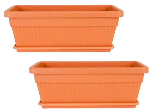 Jardinera Balcón, Maceta Rectangular 46 cm Largo Set 2 Unidades, 9 litros, Macetero Plástico