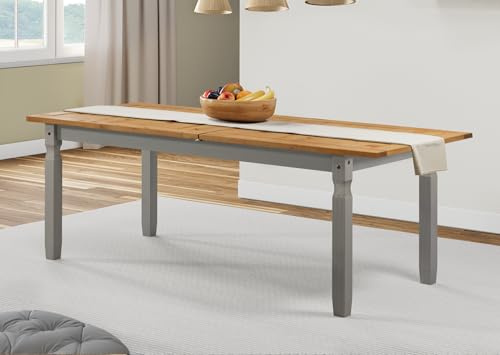 Corona Grey Extending Dining Table Wax Large Solid Wood Pine Wooden Painted Adjustable Long Shabby Chic Mexican Long Kitchen 76cm High 160/200cm Wide 91cm Deep