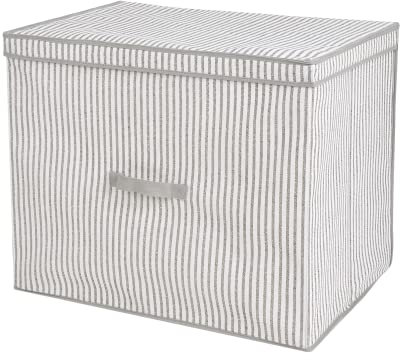 ADGO Florida Faltbox, Box mit Griff, Garderobenbox, Stoffbox, Softbox, Aufbewahrungbox und Organisationsbox, Kleiderbox, Kleiderschrankbox, Vliesstoff, Streifen Beige (60x40x50 cm, Mit Deckel)
