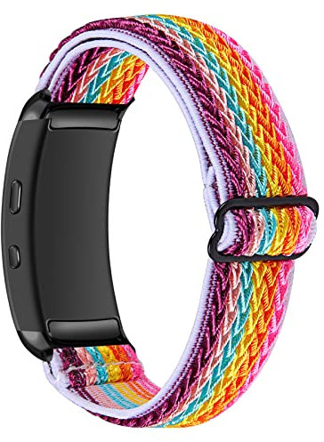 Bracelet de montre compatible avec Samsung Gear fit2 R360, bracelet élastique en nylon pour traqueur d'activité Gear Fit 2 R360 (arc-en-ciel)