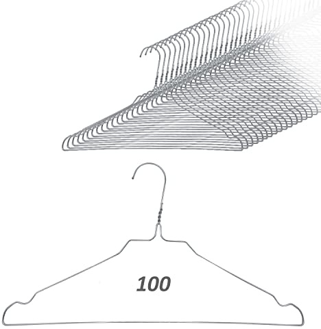 Quality-Collection Drahtkleiderbügel Kleiderbügel aus Draht Metallkleiderbügel mit Hosensteg und Rockkerben im Set (100), Silber