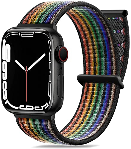 Maledan Solo Loop Correa Compatible con Apple Watch Correa 44mm 38mm 42mm 40mm 41mm 45mm 49mm, Sport Ajustable Elástico Band Compatible con iWatch Series 9 8 7 6 5 4 3 SE, 38mm/40mm/41mm, Arco Iris B