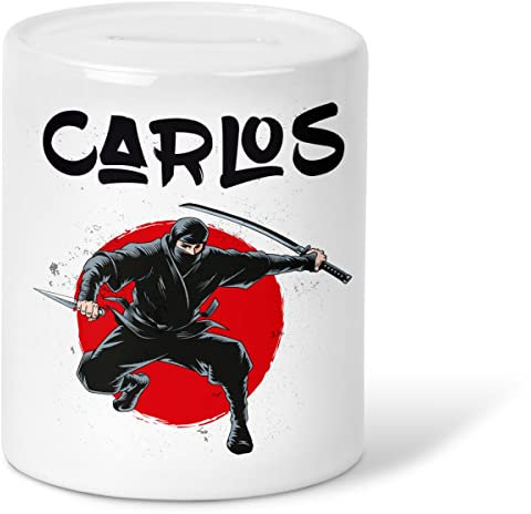 GRAVURZEILE Spardose für Kinder - im Ninja Design - Personalisiert mit Name - Geschenk für Jungen & Mädchen zum Geburtstag Kommunion Geburt Einschulung Weihnachten