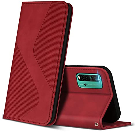 ZONNAVI Coque pour Xiaomi Redmi 9T, Premium Étui Housse en Cuir de Protection avec [Emplacements Cartes] [Magnetique], Clapet Folio Portefeuille pour Xiaomi Redmi 9T (Rouge)