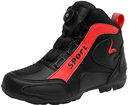 Stivali da Moto da Uomo Scarpe da Equitazione in Pelle da Moto Taglie Forti Stivaletti da Corsa Outdoor Casual Antiscivolo,Rosso,44 EU