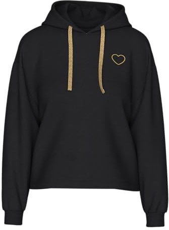 PIECES Pcchilli Ls Heart Hoodie Noos Bc, black, S