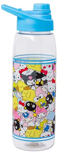 Silver Buffalo Sanrio - Borraccia con coperchio avvitabile, motivo: Hello Kitty and Friends Badtz-Maru, Keroppi, My Melody, Pochacco, Chococat, Pompompurin, Kuromi e Little Twin Stars, 793,8 g