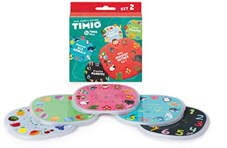 TIMIO Disc Set #2: 5 Audio Discs for The Player | Learn Numbers, 96 Nursery Rhymes Vol. 2, Sea Animals, Shapes, Fruits | 8 Languages Included | Learning Toy from 2-6 Years