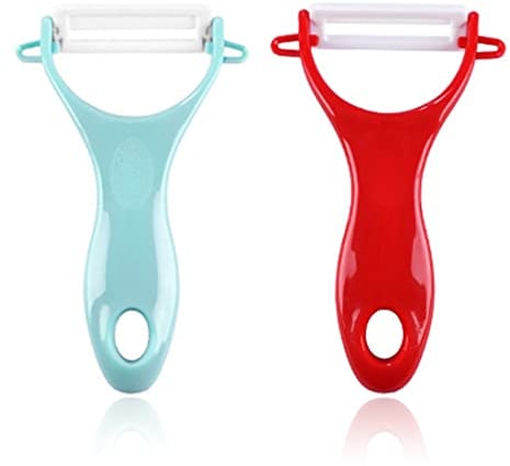 2 Stück Sparschäler, Ceramic sparschäler, Kartoffelschäler, Ceramic knife, Kartoffel schäler, Kinder sparschäler, Reibe keramik, Für Kartoffeln, Karotten, Gemüse, Obst(Blau und Rot)