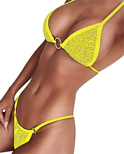 EGSDMNVSQ Costume da Bagno da Donna Bikini Due Pezzi con Strass Triangolo Bikini Set Costumi da Sexy Lucente Spiaggia Vacanza