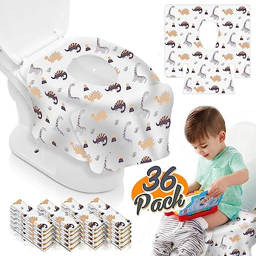 TAOPE Toilet Seat Covers Disposable, Potty Seat Covers Extra Large Size for Toddlers Potty Training, Public Restrooms and Travel (White - Dinosaur 40 Pieces)