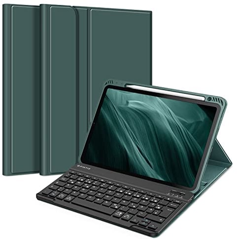 FINTIE Tastatur Hülle für iPad Air 11 Zoll M3/M2 (2025/2024), iPad Air 5/4 Generation 10.9(2022/2020), TPU Rückschale Schutzhülle mit Stifthalter, magnetisch Abnehmbarer QWERTZ Keyboard, Dunkelgrün