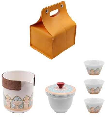 NUZAMAS Service à thé portable de voyage, tasse à dégagement rapide, 1 théière, 3 tasses, en céramique, pour l'extérieur, le camping, la maison, le bureau, les cadeaux