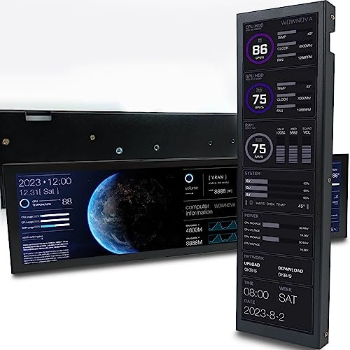 WOWNOVA - Monitor de Temperatura de PC, 8,8 Pulgadas (Compatible con Tema dinámico), 1 Clic, 1 Cable, Inicio rápido, Panel de Sensor IPS, minipantalla Secundaria, CPU, RAM, Disco Duro, FPS, Negro