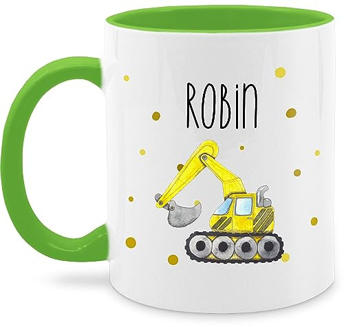 Tasse Tassen 325ml - Bagger Baumaschine Baufahrzeug Bagger-Fan Baustellenfahrzeug - 325 ml - Hellgrün - name für jungen namensbecher fahrzeug baustellenfahrzeuge kindertasse kinder