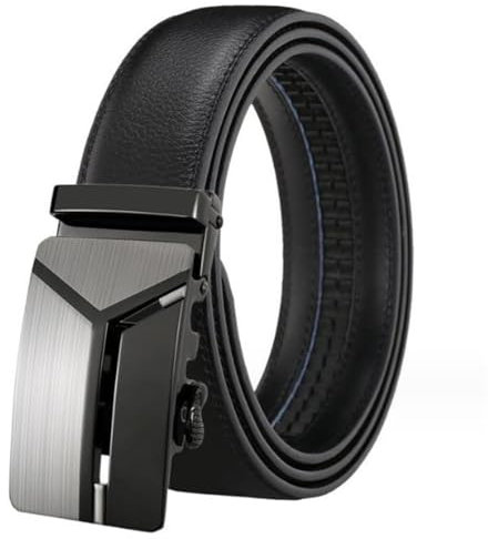 Yorggvel Herren Gürtel Männer Business und Anzug Gürtel Echt Leder,Ratsche Legierung Automatik Schnalle,Breite 3.5CM,Mehrfarbig (schwarz, Länge 120cm)