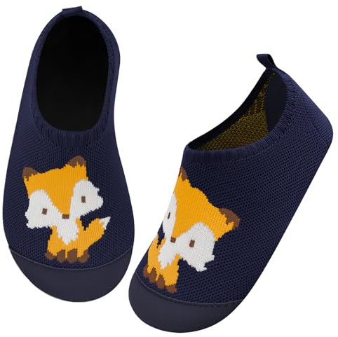 Kyopp Hausschuhe Kinder Junge Mädchen Pantoffeln Atmungsaktive Rutschfest Weich Barfussschuhe für Lauflernschuhe Kleinkinder Schuhe Kindergarten Unisex (Fuchs Marineblau 20/21EU)
