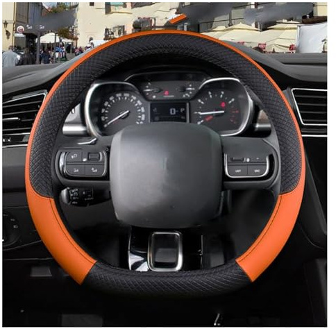 Volant Protecteur Housse Volant Voiture Cuir PU 9 Couleurs Accessoires Antidérapants pour Citroen pour C3 Picasso Aircross Lumiere Pluriel DS3 DS5 Caches Volant (Couleur : D Shape Orange)