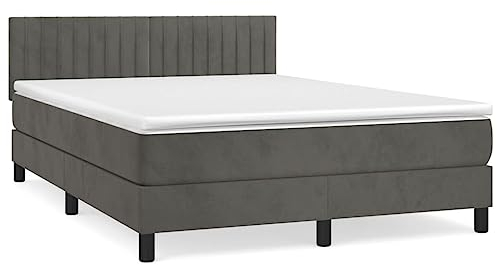 Hommdiy Boxspringbett mit Matratze Dunkelgrau 140x200 cm SamtVertikale Streifen