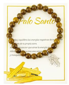 Only faith Palo Santo Armband mit Holzperlen und Anhänger, Schutzamulett Hexenknoten, gleicht negative Energien aus, Ajustable, Holz, Edelstahl, Kein Edelstein