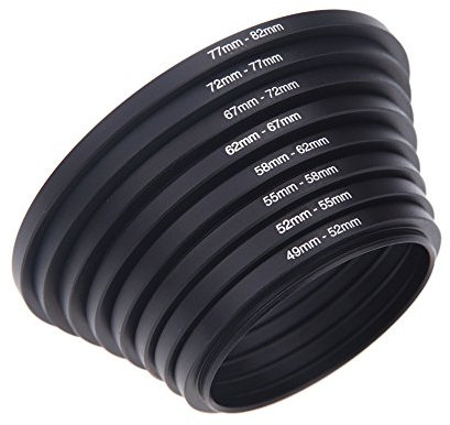 Andoer 8pcs Camera Lens Step Up Filter Lenses Filter Rings Black Metal Adapter Ring Rings Adapter for Step Up Filter 49-52-55-58-62-67-72-77-82mm Any Lens