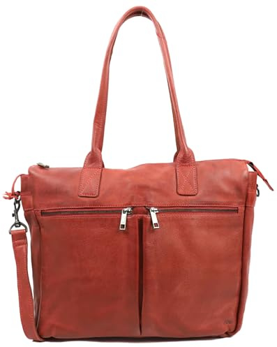 Bear Design Damen Leder Tasche, Schultertasche, Handtasche,Shopper Binni, Leder Henkeltasche, Damen Business, Büro, College Tasche