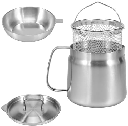 Deep Fat Fryer Strainer,Stainless Steel Frying Pot with Basket with Filter Lid and Frying Basket,Bacon Grease Container with Strainer Pot for Storing Frying and Cooking Grease (1.5L)