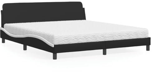Keyroto Bett 180x200 mit lattenrost und matratze Boxspringbett 180x200 mit matratze Polsterbett Polsterbett 180x200 mit matratze Jugendbett Kunstleder-Schwarz und Weiß-180 x 200 cm