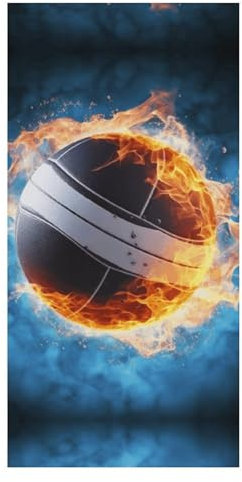 QWHJK Großes Strandtuch, Eis- und Feuer-Volleyball-Druck, übergroße Strandtücher für Erwachsene, dicke Strandtücher