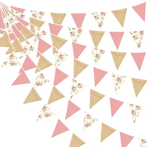 Wimpelkette aus Sackleinen, 90 cm, Altrosa, Wimpelkette, Partydekoration, Dreiecksflagge, Wimpel, Sackleinen, Girlande, Luftschlangen für schicke Teepartys, Vintage, rustikale Geburtstag, Hochzeit,