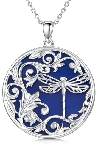 AXELUNA Lapislazuli Libelle Halskette S925 Sterling Silber Libelle Anhänger Halskette Lapislazuli Schmuck Geschenke für Mutter Schwester Ehefrau