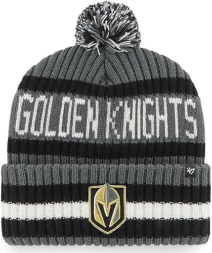 47 NHL Mütze für Erwachsene, Team-Farbe, offizielles Lizenzprodukt, Bering, Sport, Strickmütze mit Bommel, für kaltes Wetter, Las Vegas Golden Knights - Grau, Einheitsgr��e