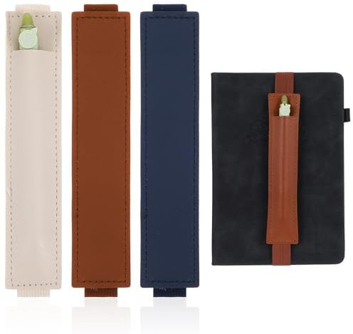oruola 3pcs Pen Pouch,PU Leather Pen Sleeve PouchPen Holder for Notebook,Pens Loop for Notebook with Adjustable Elastic Band,Pens Holder for Journal School Stationery Office Supplies(Blue,Brown,Beige)
