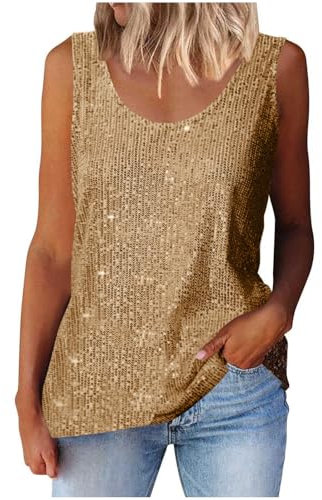 Generisch Glitzer Oberteile Damen Pailletten Top Glitzer Tops Festlich Outfit Angebote Glitzertop Shirt Frauen Bluse Glitter Tunika Unterhemden Kleidung Warehouse Deals Angebote Gold XXL