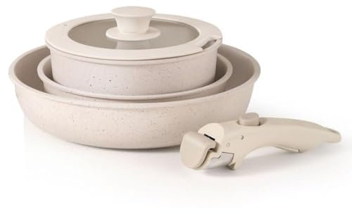Cookware Set, Cookware Sets with Detachable Handle, Stackable Non-Stick Set Co Cookware Non Stick Pans Pots and Set,