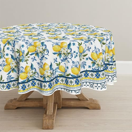 Artoid Mode Zitrone Blumen Sommer Tischdecke Rund 120 cm, Saisonnal Frühling Fleckschutz Tischwäsche Küche Dekoration Party Dekor