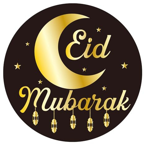 120stk Ramadan Eid Mubarak-Aufkleber, 5cm Selbstklebend Eid-Aufkleber Schwarz und Gold Ramadan-Etiketten für Muslimische Partydekoration Umschlagsiegel Geschenkverpackung (Stil 1)