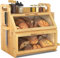BAMBANG Extra Large Bread Box, Double Layer Bread Box for Homemade Bread, Bamboo Wooden Bread Storage Container with Tool Holder & Handles & Window, Assembly Required(14.9 x 11 x 15.3) Natural