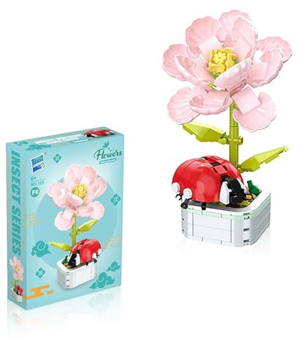 PHMING Set di mattoncini da costruzione con fiori, set di giocattoli da costruzione, simulato con base floreale, collezione botanica per progetti fai da te, decorazione