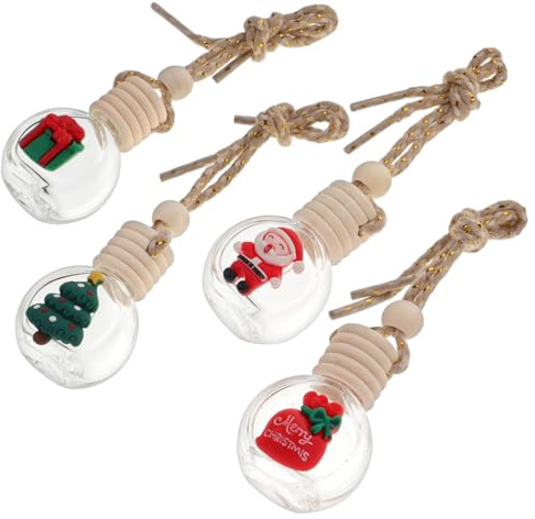 Garneck 4stücke Teiliges Auto Diffuser Flaschen Weihnachtsanhänger Mit Ätherischem Öl Halter Leichte Kompakte Auto-lufterfrischer Ornamente Für Festliche Aromatherapie Einfach Hängend Deko