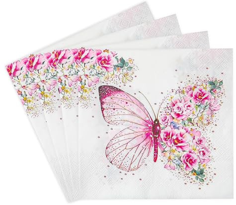 Tookala 20 Stück Servietten Blumen, Party Servietten Deko, Dekorative Napkins Papierserviette, 33 x 33 cm Einwegservietten, Ideal für Frühlingsfest, Gartenparty, Geburtstag – Butterfly in Blumen