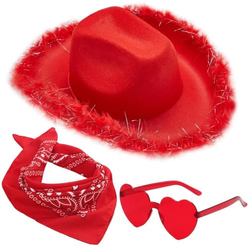 FCXVXCL Cowboyhut Damen Western Cowboyhut Zubehör Set | Cowgirl hut Accessoires mit Sonnenbrille und Kopftuch für Kostümpartys Maskeraden Mottoparty