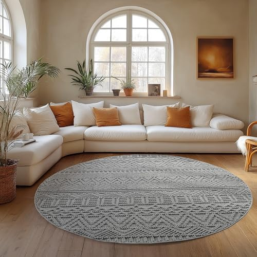 Carpettex Bouclé Teppich Rund 200 cm Grau Schlingenflor Skandi Vintage