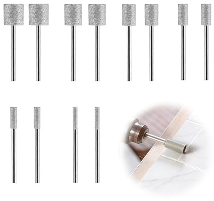 VBK 12PCS Diamond Grinding Burr Bit Set, Stone Carving Tools Diamond Burr Bits Compatible with Dremel Rotary Tool Accessories with 3mm Shank for Stones Glass Ceramics, Carving Grinding Polishing